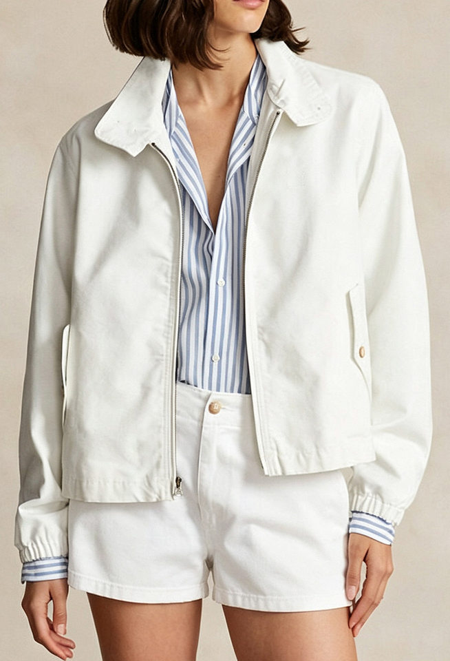 Áo khoác nữ vải canvas cotton dài tay thiết kế thêu họa tiết, khóa kéo, cổ bẻ — Giặt trắng chi tiết 1