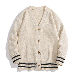 Autumn and Winter Lazy Fashion High-end Cardigan Elegant V-collar Ins Fashion Casual All-match Loose Boys Long-sleeved Hair