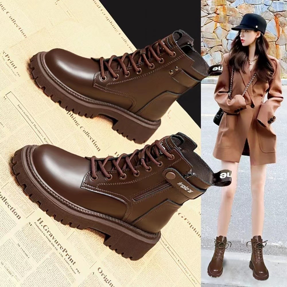 British style thick-soled inner-increased mid-calf Martin boots 2024…