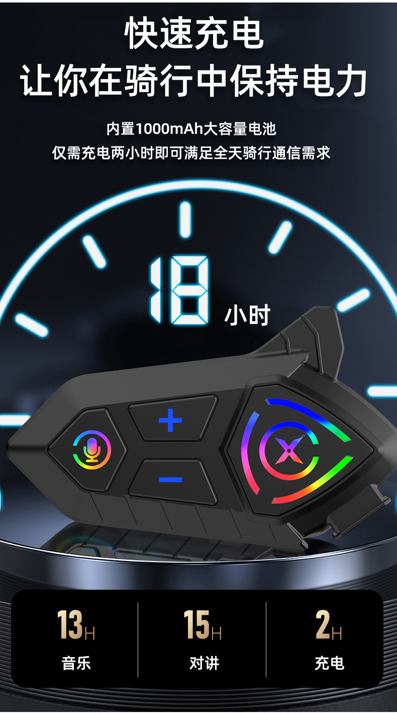 Intercom Helmet Headset for Full-Face and Half-Face Helmets, Wireless Helmet Headset with Noise Reduction, Waterproof Motorcycle Bluetooth Headset
