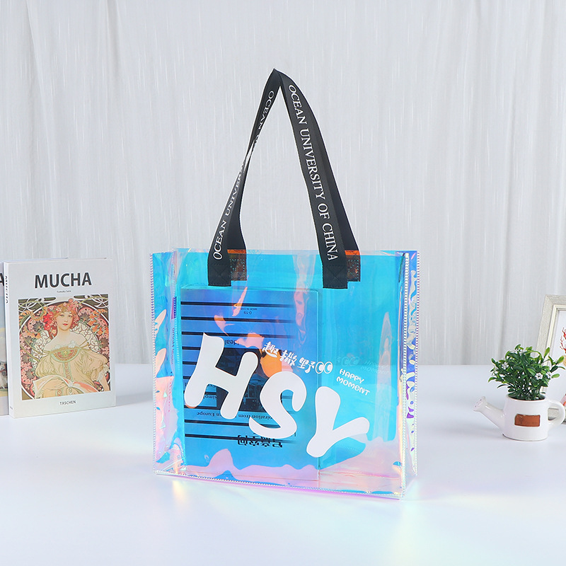 Bolsa de mano láser de PVC personalizada exhibición de regalos transparentes bolsas de regalo coloridas paquetes de gelatina transparentes personalizados