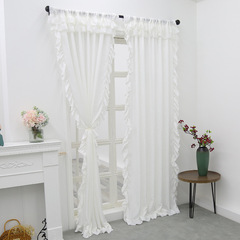 French-style sheer white window curtain with tulle and velvet—perfect for balconies, living rooms, or bay windows; ready-to-hang finished product