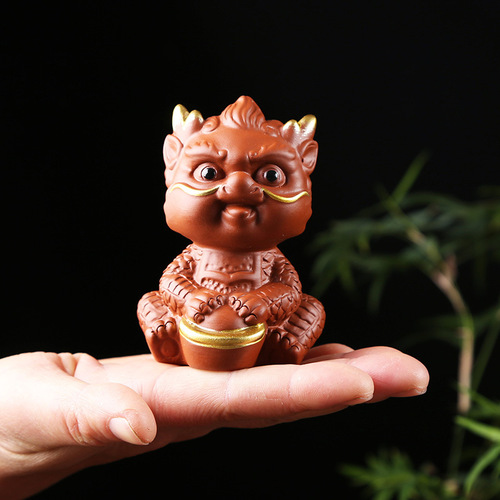 Zisha Tea Pet Dragon Figurine Creative Twelve Zodiac Dragon Year, Can Raise Tea to Play, Attracting Wealth Tea Pet, Tea Table Decoration Accessory