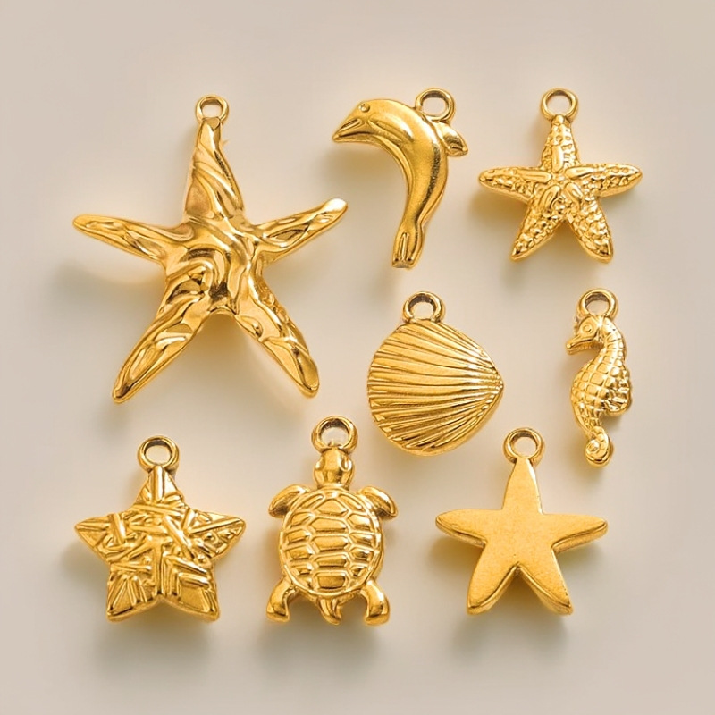 5 PCS/Package Quantity 304 Stainless Steel Material 5 PCS/Package 304 Stainless Steel Tortoise Starfish Hippocampus Pendant DIY Ornament Accessories