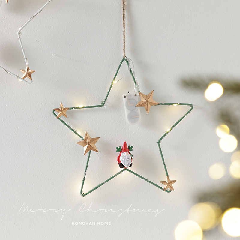 Decoración transfronteriza de Navidad decoración pentagramas luna luminosa lámpara de resina de hierro forjado colgante de pared de Navidad