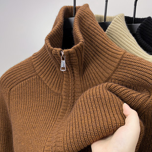 Autumn and Winter Export Wholesale Men's Turtleneck Sweater European and American Size Casual Pure Color Vertical Pattern Pullover Bottoming Sweater for Men