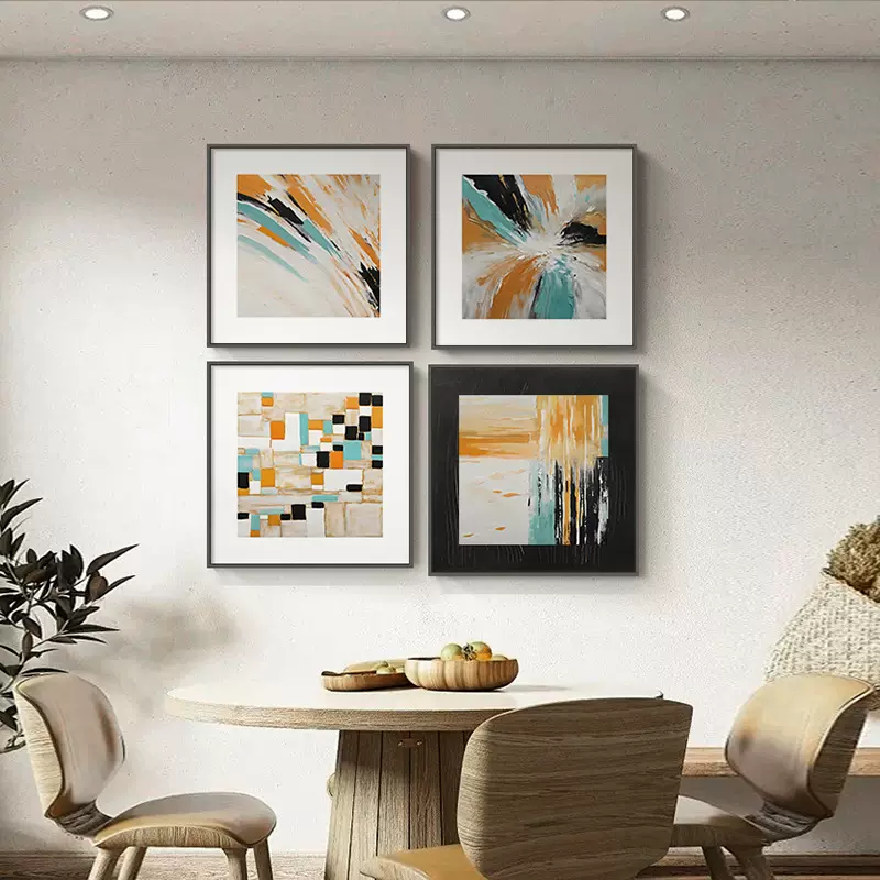 现代简约餐厅装饰画抽象小众艺术方形客厅挂画饭厅餐桌背景墙壁画