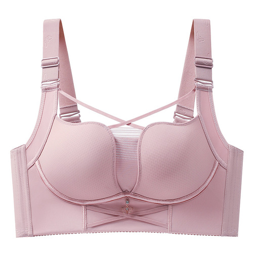 Sexy cross-strap full-cup no-wire large-size adjustable underwear with push-up upper support bra that makes the breasts appear smaller