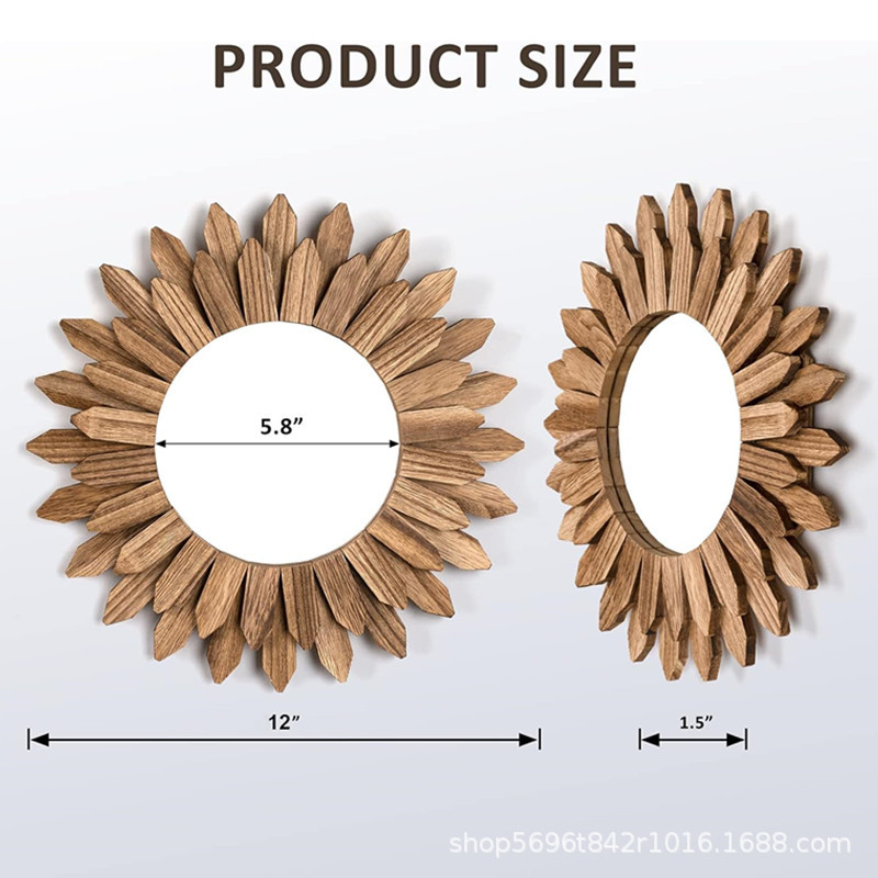 木质壁挂装饰镜 创意圆形镜拍照道具 洗手间洗漱台化妆镜民宿浴