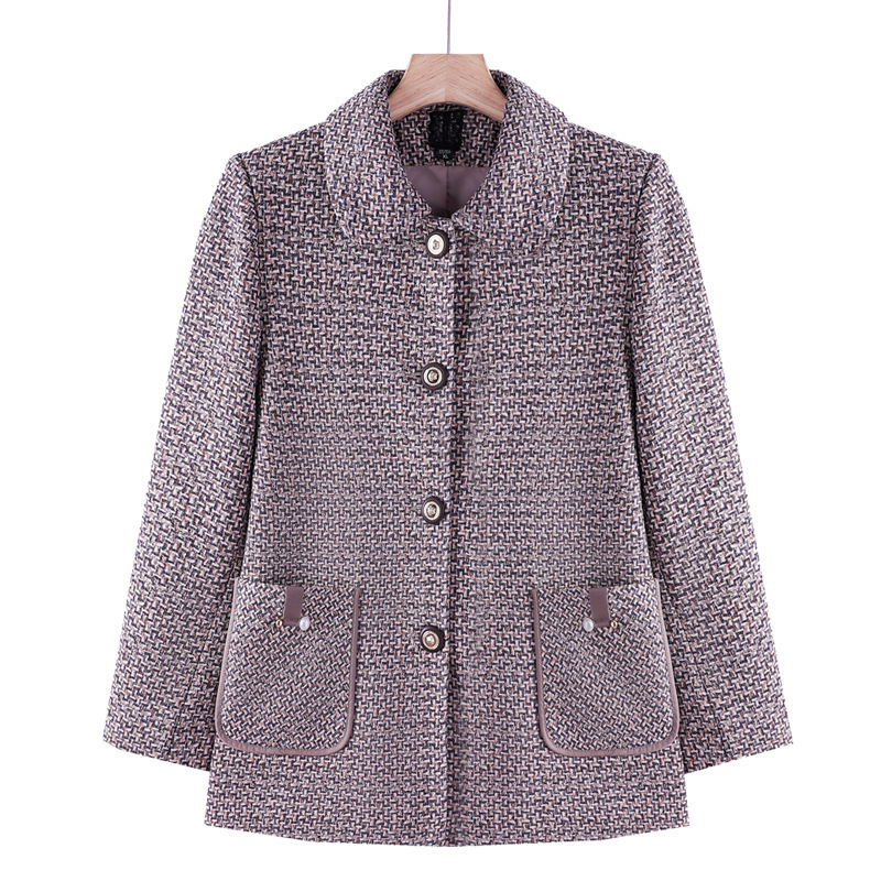 Middle-aged and elderly women's coat fashion new style small fragrant style autumn double-layer cardigan big mouth mother's grandma overalls