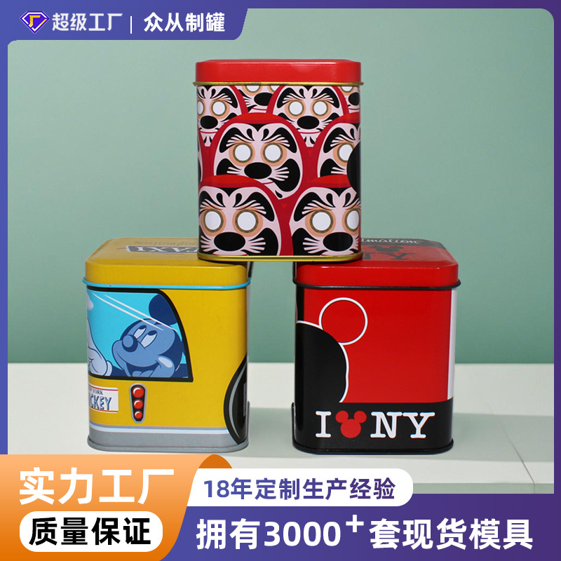 卡通糖果饼干铁罐金属包装茶叶盒 方形马口饼干蛋卷糖果铁罐定制