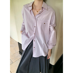 服のシャツの6色の宝の韓代の綿の純色のシンプルな偽のポケットのシャツの女性はやせている基礎の気質のシャツを現します。