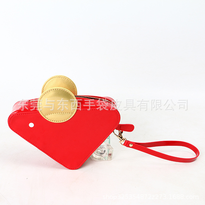 Designer Original Cartoon Pu Mouse Cosmetic Bag Red Environmentally Friendly Pu Coin Purse Triangular Pu Handbag