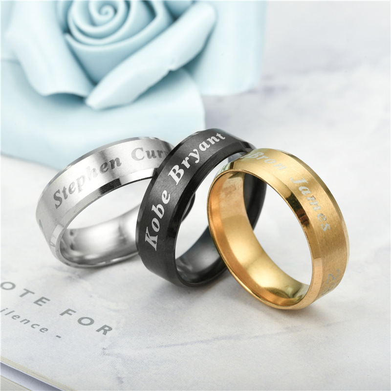 Europe and the United States 6mm mirror titanium star ring Japan and South Korea fashion stainless steel ring lettering jewelry manufacturers wholesale