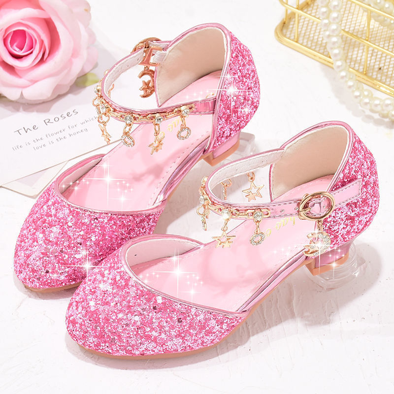 Zapatos de cuero de tacones para niñas vestidos de cristal desfile de piano rendimiento de princesa zapatos infantiles primavera y otoño