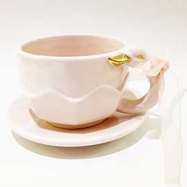 韩式潮流浮雕天鹅陶瓷杯碟网红ins创意杯办公室泡茶咖啡水杯碟子