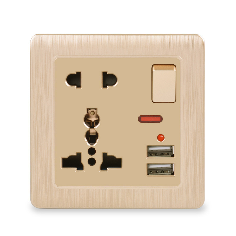 13A英式插座面板金色英规香港国际插孔座带USB充电英标多功能通用