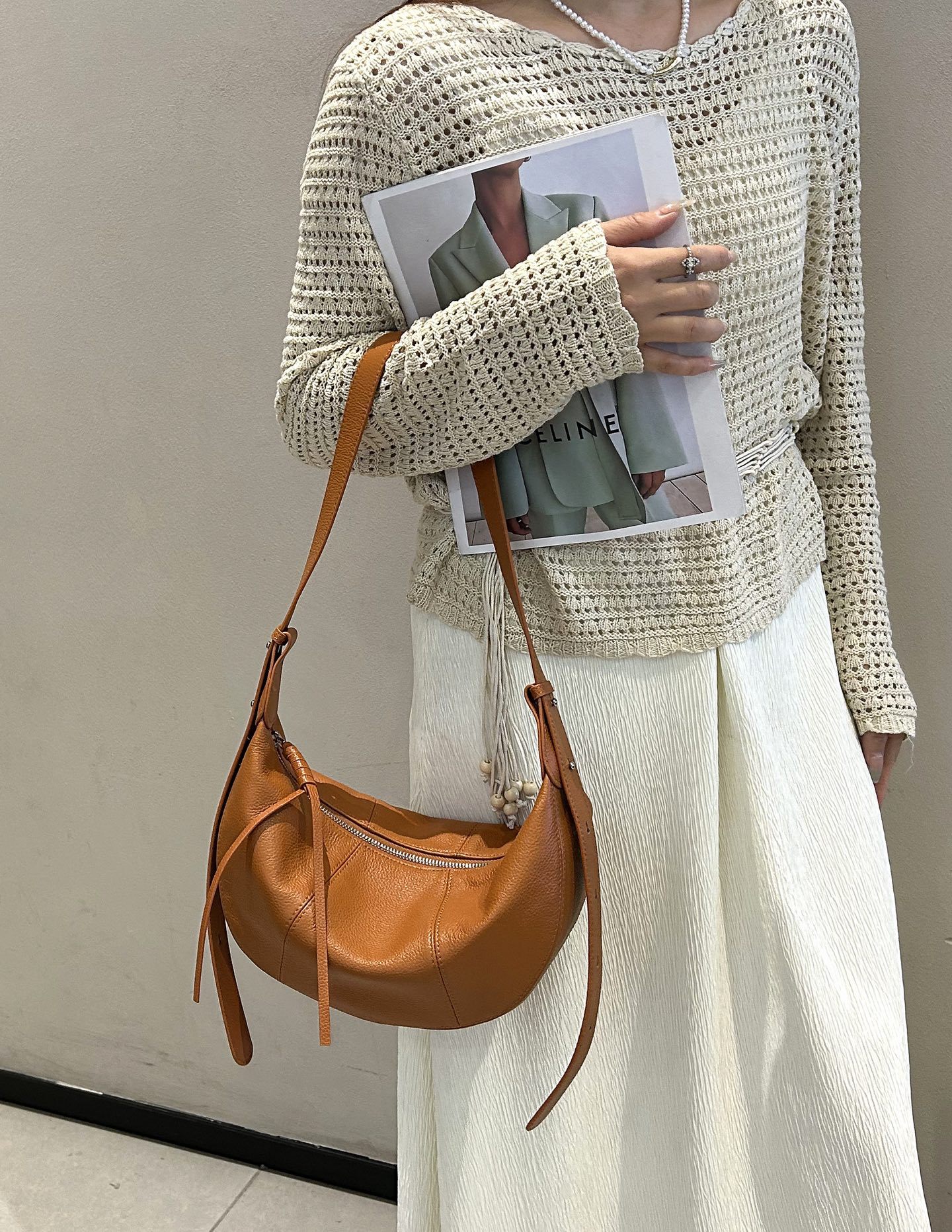 Cross-Border New Top Grain Cowhide Hobo Bag Single Shoulder Crossbody Dumpling Bag Niche Design Genuine Leather Versatile Large Capacity - Thumbnail 7