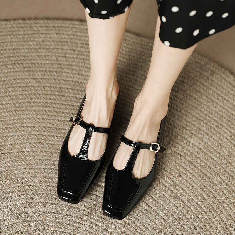 CHIKO Rashida Square Toe Block Heels T-Strap Shoes