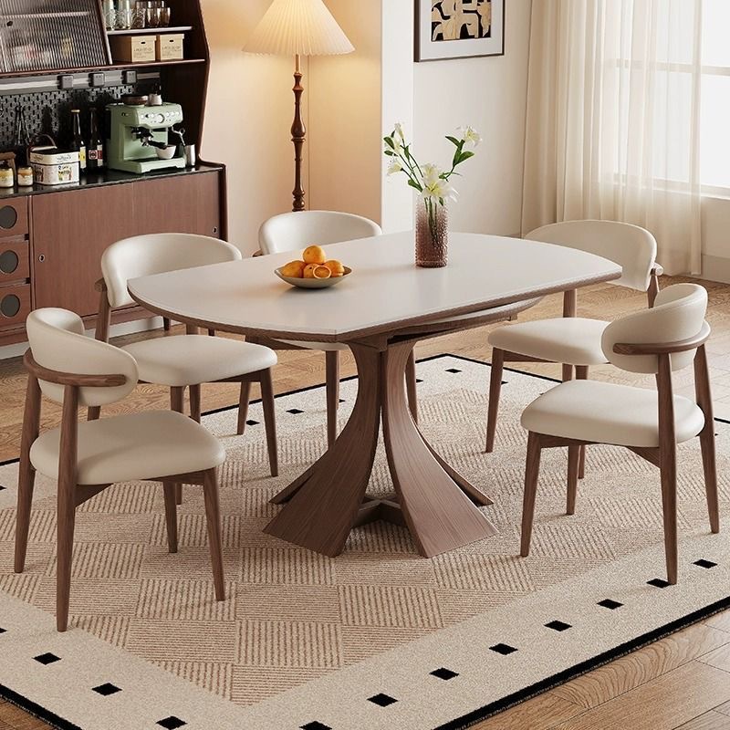 实木伸缩餐桌轻奢简约家用小户型意式方圆两用折叠岩板圆桌包安装