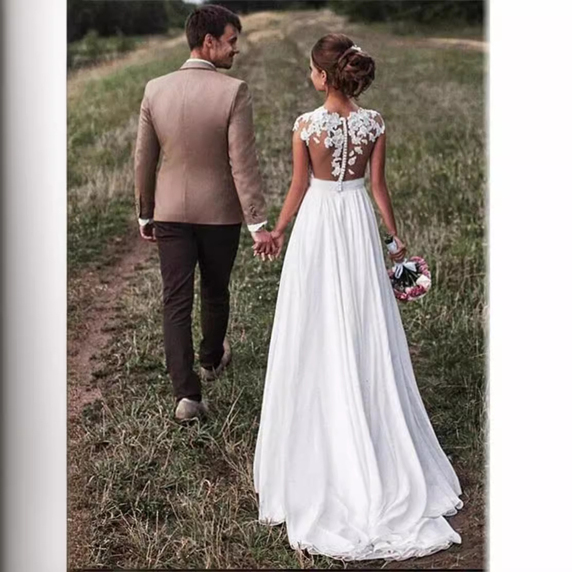 Wholesale 2025 New Tail Export European and American Beach Wedding Dress Retro Lace Bag Shoulder Chiffon Slimming Look Bridal Wedding Dress