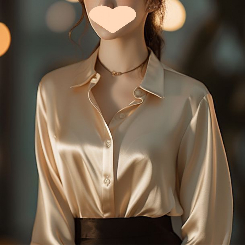2025年春秋新款高级感抗皱缎面香槟色衬衫女长袖时尚通勤气质衬衣|undefined