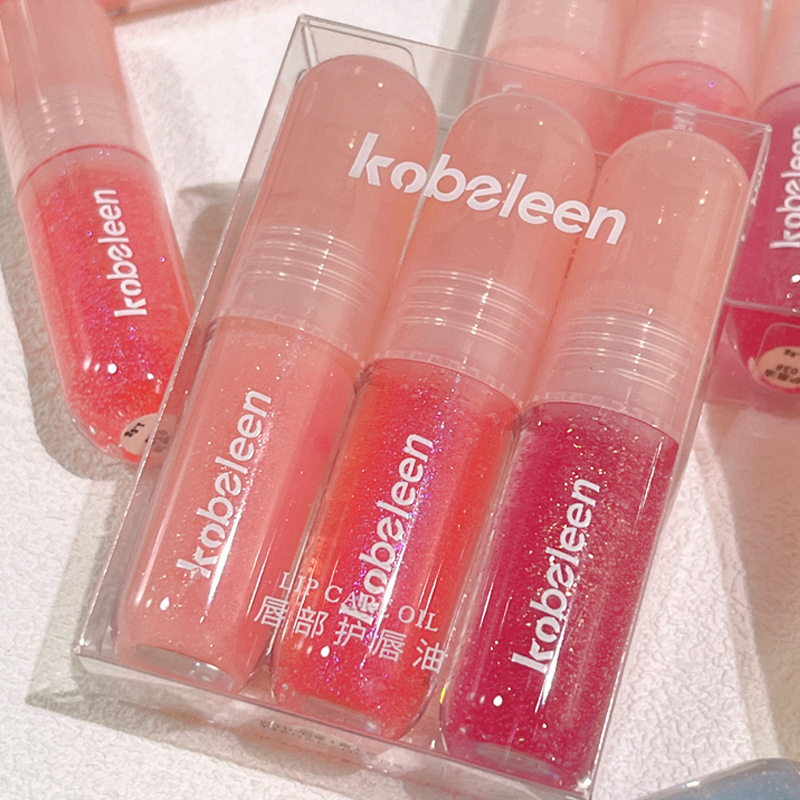 【Set of 3】Kobeleen Hydrating Lip Oil, Wrinkle Fading, Dry Cracking Prevention, Layered Mirror Glass Lip Suit Box