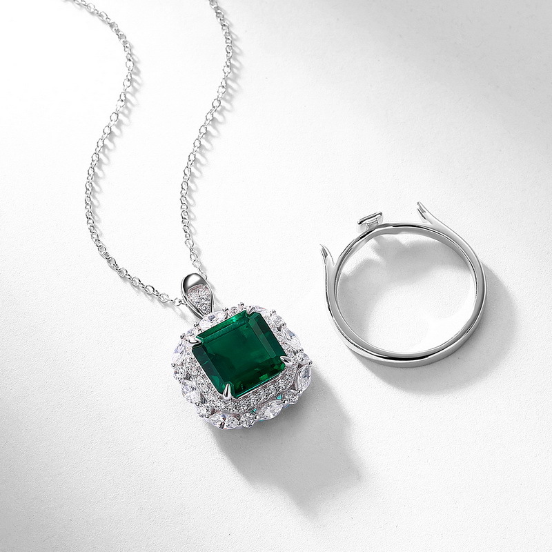 Nuevo anillo de esmeralda de cultivo retro atmosférico transfronterizo S925 con incrustaciones de plata para cultivar el anillo de dedo de comida del tesoro de color Dos mujeres