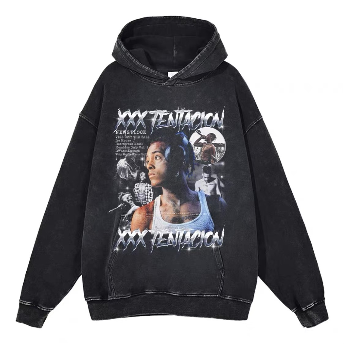 Eminem Travis Scott Tupac XXX American Hip Hop Rap Vintage Imprint Water Washed Hooded Sweater