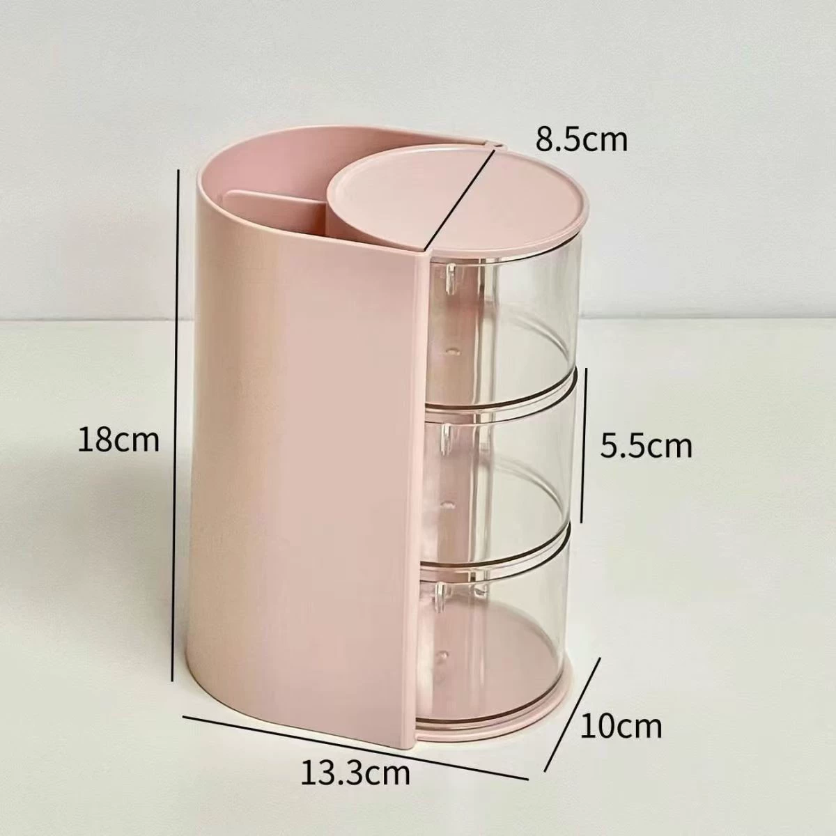 Rotating Cosmetic Organizer, Divided 2–3 Layer Makeup Storage Box, Compact 10×13.7×18.5 cm