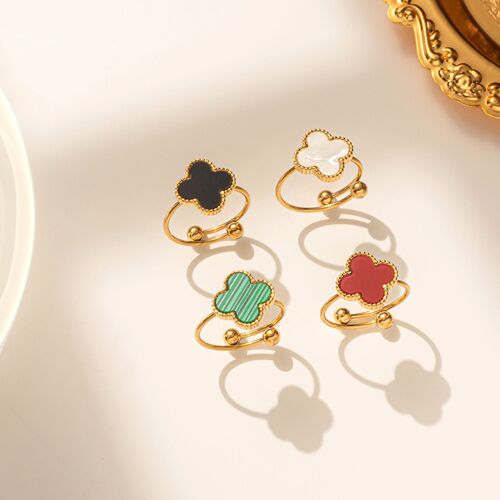 Women's Adjustable Four-Leaf Clover Titanium Steel Ring - Unique, Fresh, Small Design Sensory Accessory