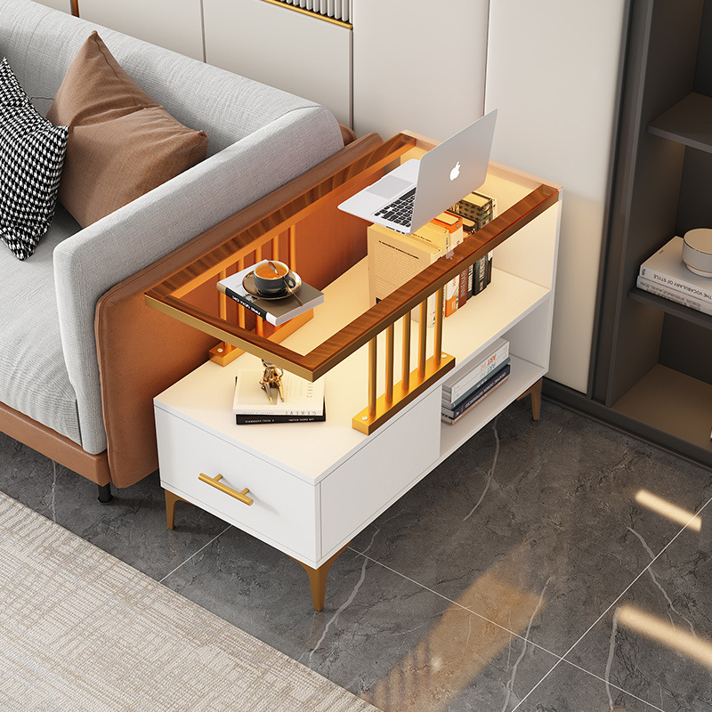 Mesa contra la pared estrecha simple y ligera estante de lujo sofá lado del gabinete varios lados de la mesa mesa de té pequeño mini borde