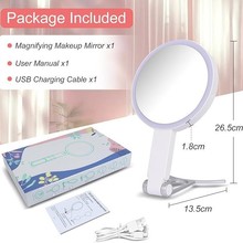 跨境新款台式化妆镜 360度旋转带灯1X/10X带卡通支架双面化妆镜