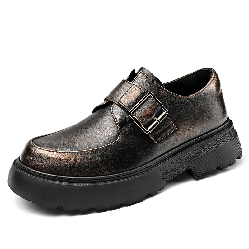 Zapatos de trabajo para hombres 2024 nuevos zapatos de cuero de estilo británico derby de cuero negro universal muffin zapatos de suela gruesa para hombres