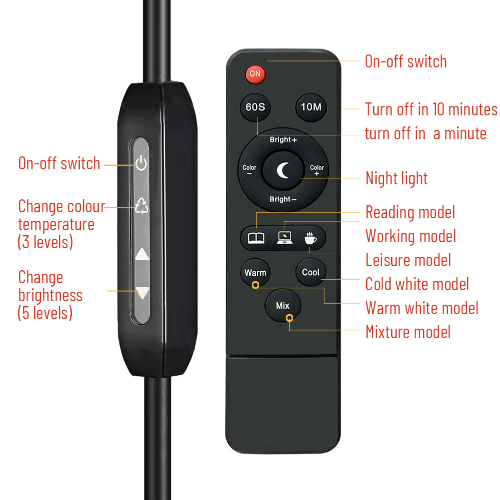 X7303 Lámpara de pie transfronteriza Chasis de tres puntas Lámpara de pie led con control remoto Certificación completa Paquete pequeño