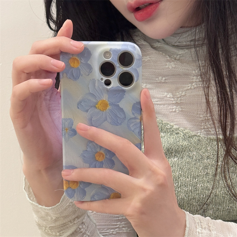 Pequeña pasta de agua fresca pintura al óleo flor apta para iphone14 Apple 15 funda para teléfono móvil 16ProMax femenino 13 suave 15PM