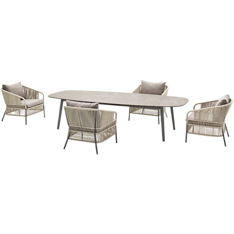 Conjunto de sofás de ratán para exteriores, muebles de jardín resistentes al agua y al sol, muebles de ocio para terraza, sofá y silla de cuerda de cáñamo tejida. image 1