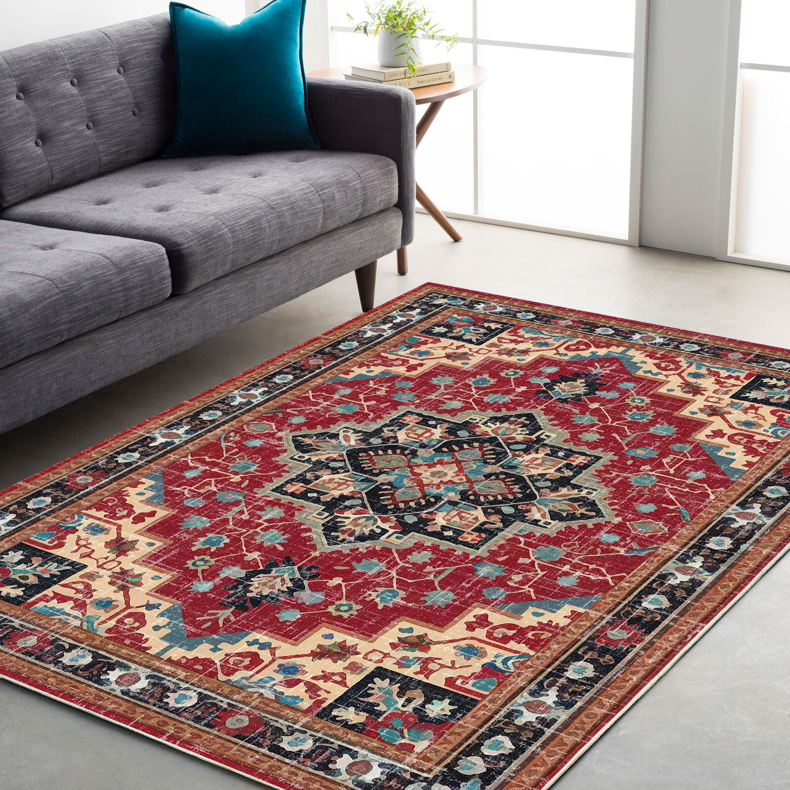 Retro ethnic carpet for living room