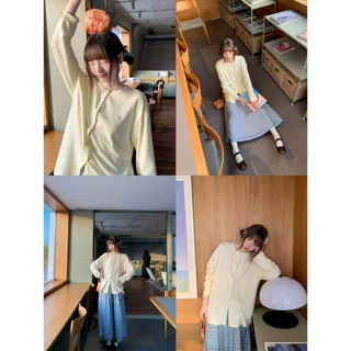 慵懒风撞色刺绣圆领针织薄开衫女春季气质显瘦休闲上衣