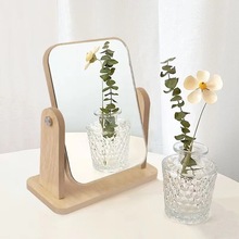 梳妆木质化妆镜化妆复古桌面木制台式梳妆镜大号家用学生网红旋