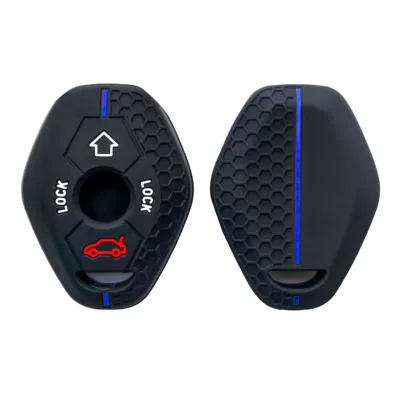 Static Rod/Key Bag Honeycomb Pattern Silicone Car Key - black-blue-line-a