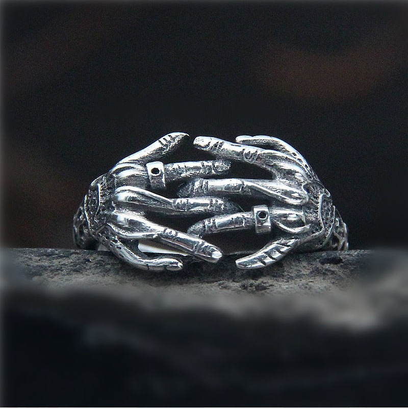 Ghost Hand Open Ring Alloy Adjustable Interlocking Finger Ring_voghion.com