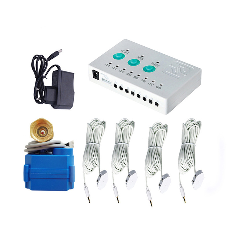 Ready Stock, Quick Delivery, Cross-Border Hot Sale, Dc5V Water Leakage Alarm with Copper Valve, Automatic Water Cut-Off, 4-Way Detector, Home