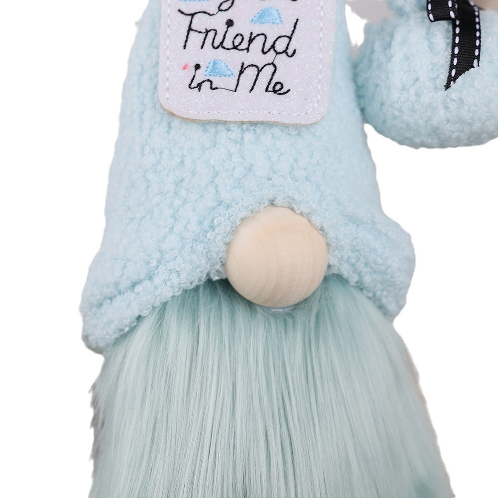 Festival creativo enano muñeca de pie decoración de escritorio Cruz-frontera azul bosque hombre muñeca sin rostro decoración de la ventana