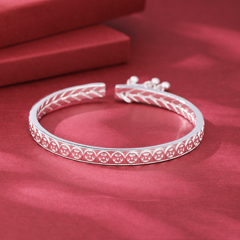 Brazalete de plata 999 más dinero para atraer más dinero, brazalete abierto, nuevo nicho chino, regalo de fiesta de la diosa