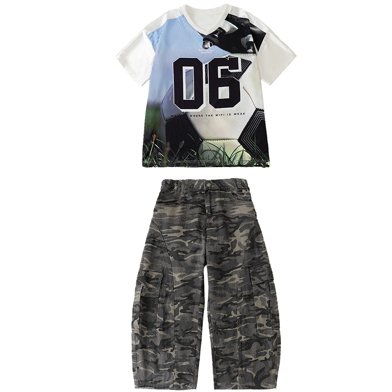 男の子ヒップホップ流行服子供ヒップホップジャージ女の子クールでハンサムな半袖スーツ子供ヒップホップヒップホップパフォーマンス服