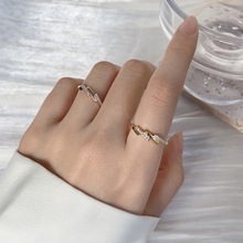 霏语ins日韩简约气质阶梯式斜纹铜镶锆石女士时尚手饰玫瑰金戒指