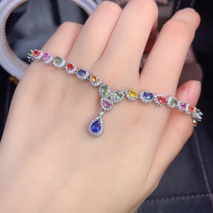New natural color treasure necklace S925 silver inlaid main stone 3*5mm Joker net red explosions women's jewelry wholesale
