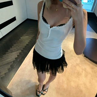 【210克40支精棉】纯欲辣妹风蕾丝吊带背心女夏季修身显瘦上衣潮