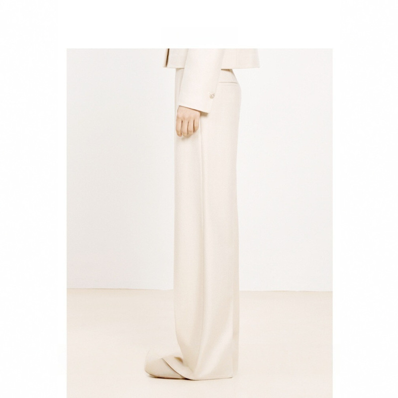 White Narrow Wide-Leg Pants with Wool Lining, Thickened, Women's Old Money Style High-Waisted Straight-Leg Trousers White Narrow Wide-Leg Pants with Wool Lining, Thickened, Women's Old Money Style High-Waisted Straight-Leg Trousers